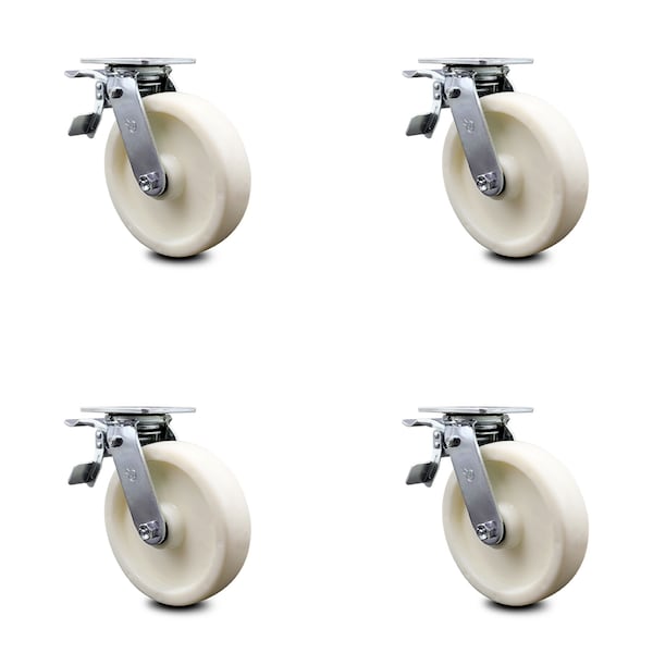 8 Inch Nylon Caster Set with Ball Bearings and Total Lock Brakes